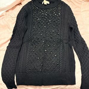 Michael Kors Black Beaded Cable-Knit Sweater